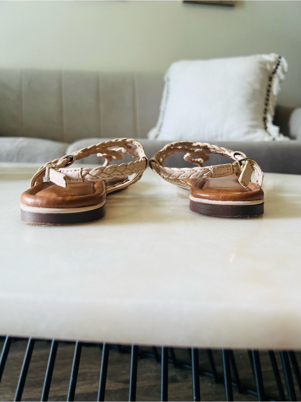Kelly & Katie Braided T-Strap Sandal in Beige and Brown - Picture 6 of 8